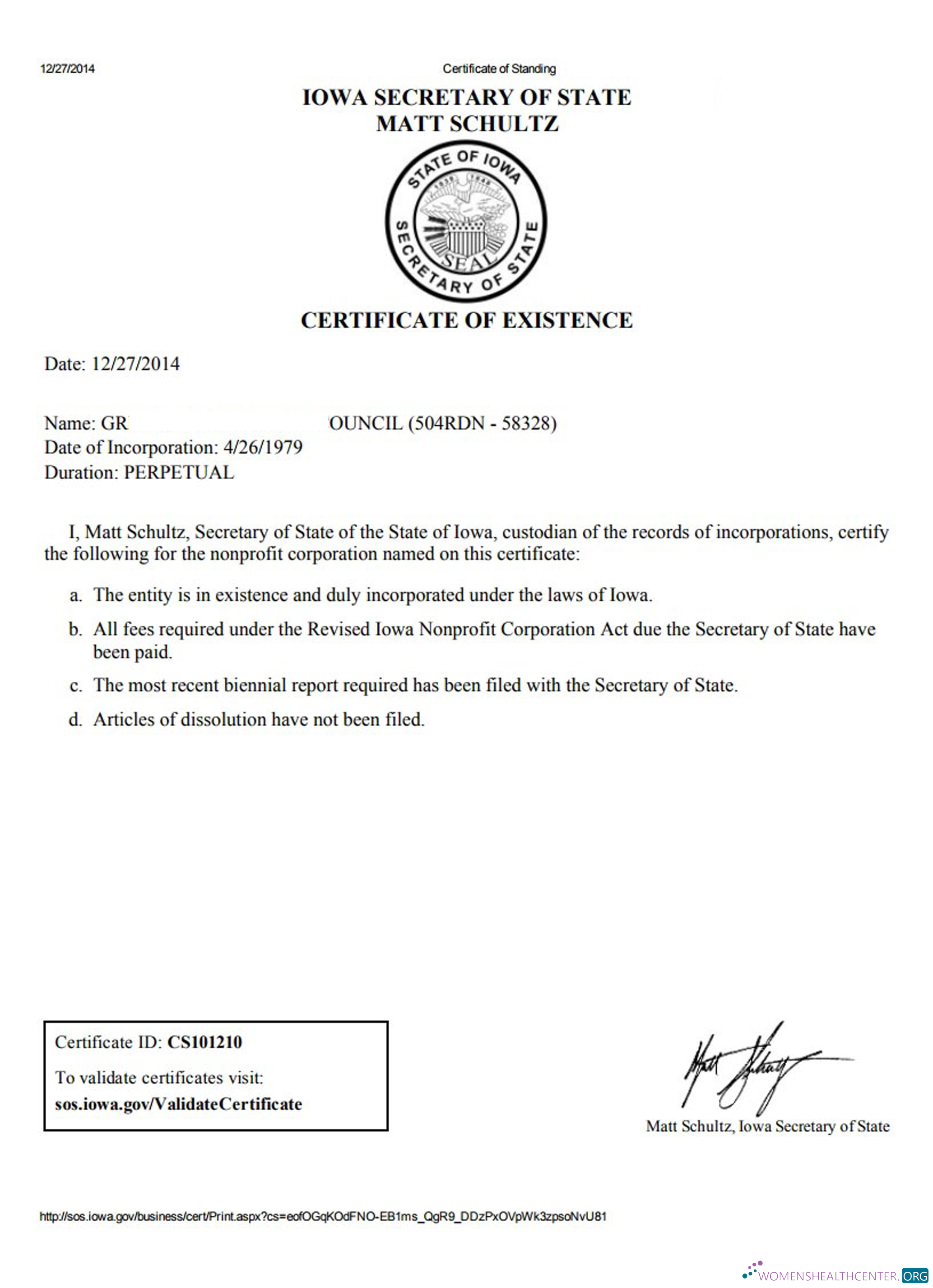 Download USA Iowa certificate of good standing Photoshop template